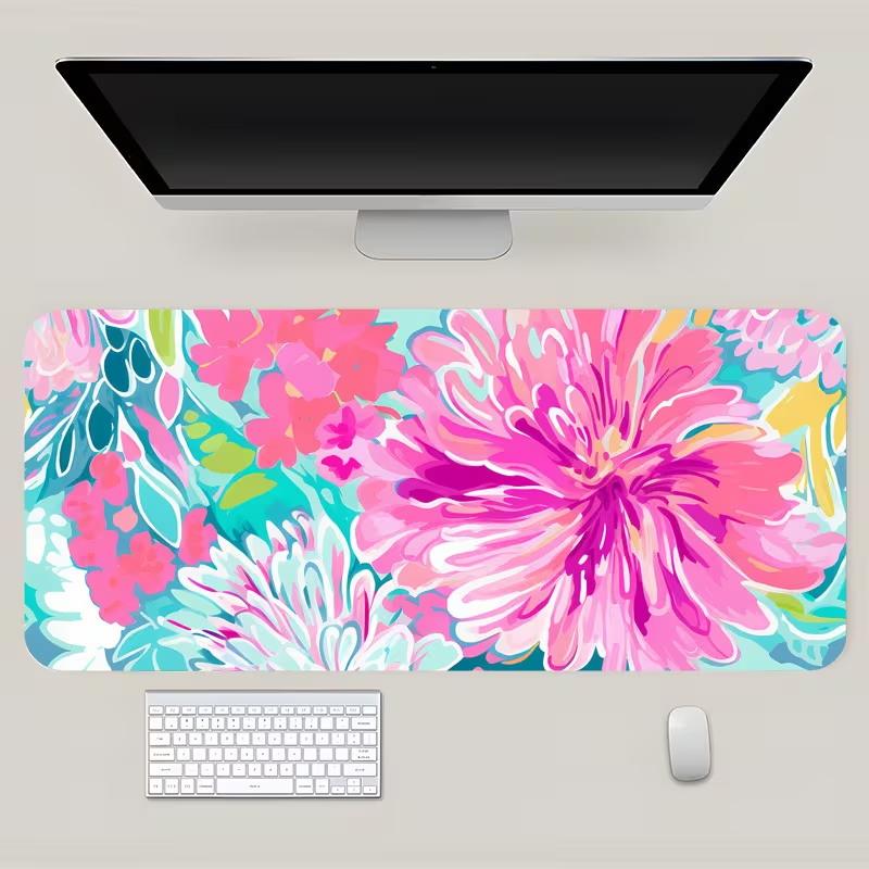 Pastel Pink Daisy Floral Gaming Mouse Pad Soft Hand Drawn Flower Leaf Print Non Slip Desk Mat For Girls Office Laptop Keyboard