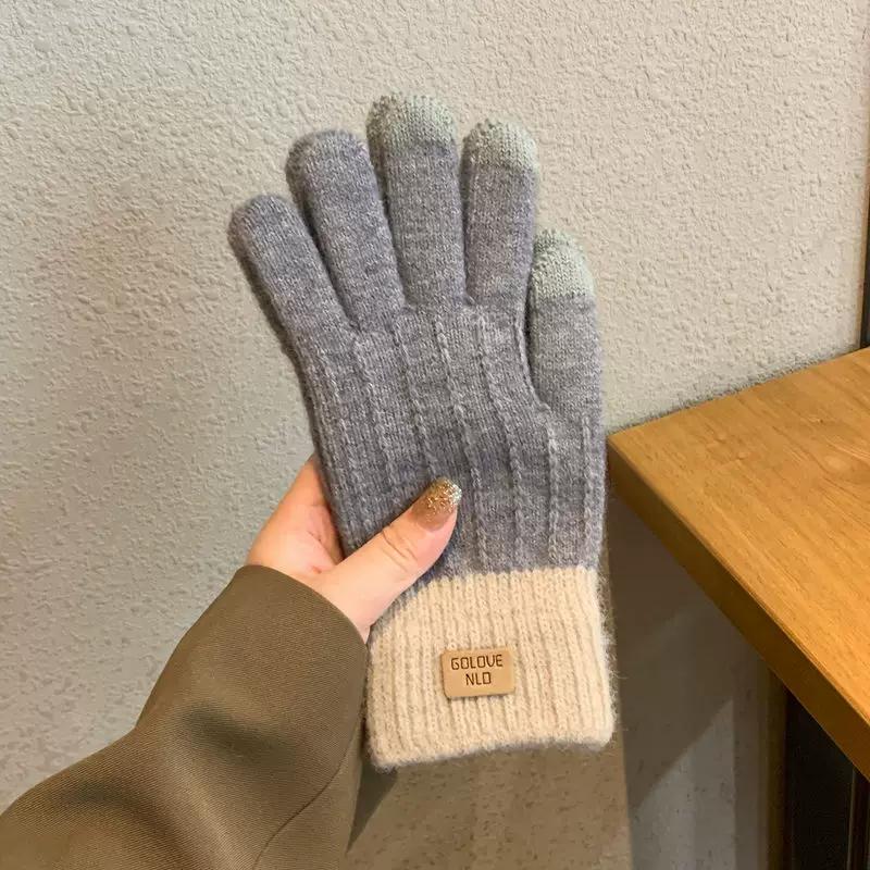 Japanese-Style Premium Touchscreen Gloves, Wool Warm Gloves for Autumn and Winter, Fleece-Lined, Finger-Separated, Cold-Proof, Unisex Knitted