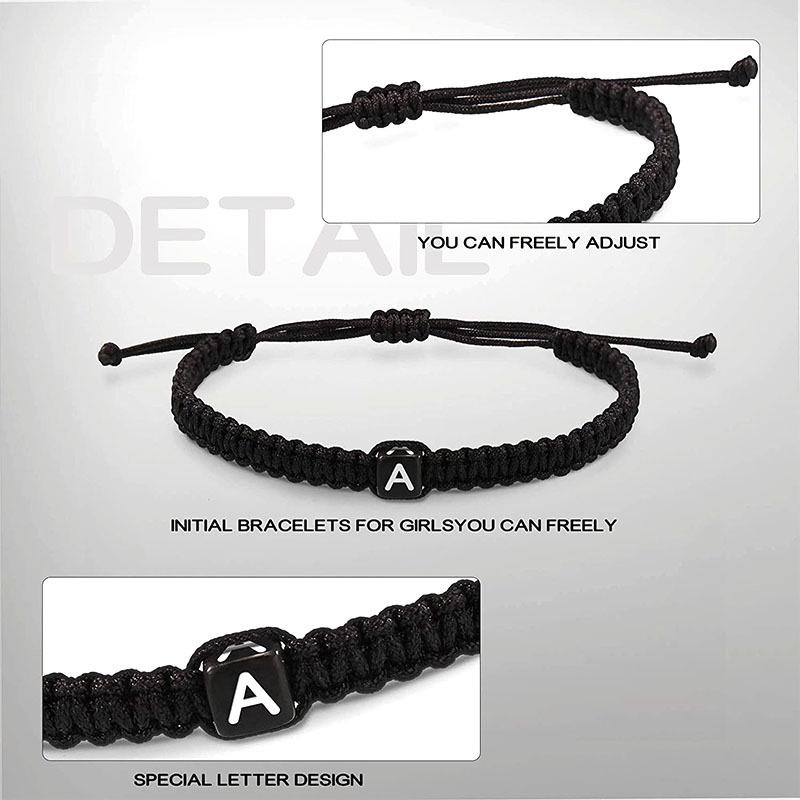 Acrylic Initial Letter Adjustable Woven Bracelet for Couples