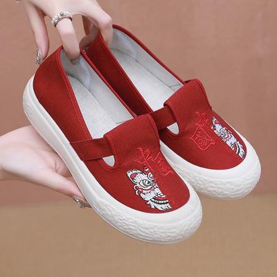 Vår och sommar nya gamla Peking dammode canvas skor andningsbara och bekväma slip-on latmansskor moderiktiga mångsidiga fiskarskor