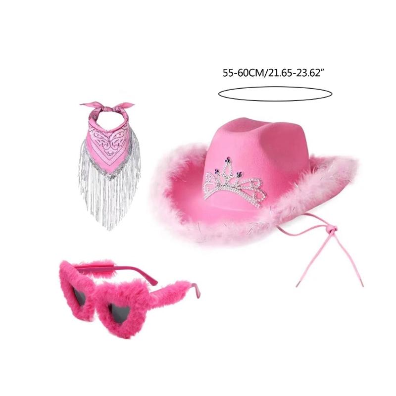 Cosplay Cowboy Hats for Female Western Cowgirl Hat Headscarf Heart Shape Sunglasses Bachelorettes Party Costume Set