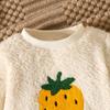 Baby Plush Set Women's Strawberry Crew Neck Top Trousers Two-piece Set Casual Comfortable Clothing Sets Infant Girls