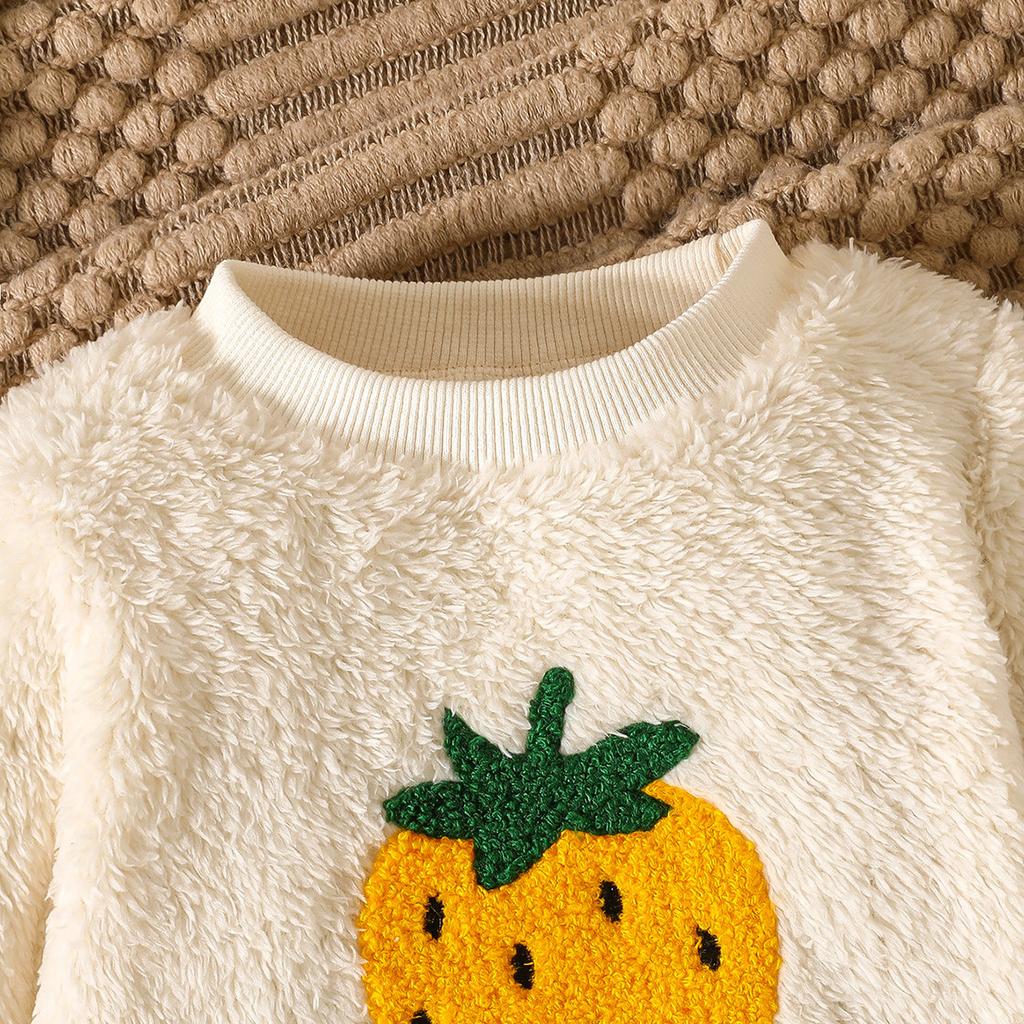 Baby Plush Set Women's Strawberry Crew Neck Top Trousers Two-piece Set Casual Comfortable Clothing Sets Infant Girls