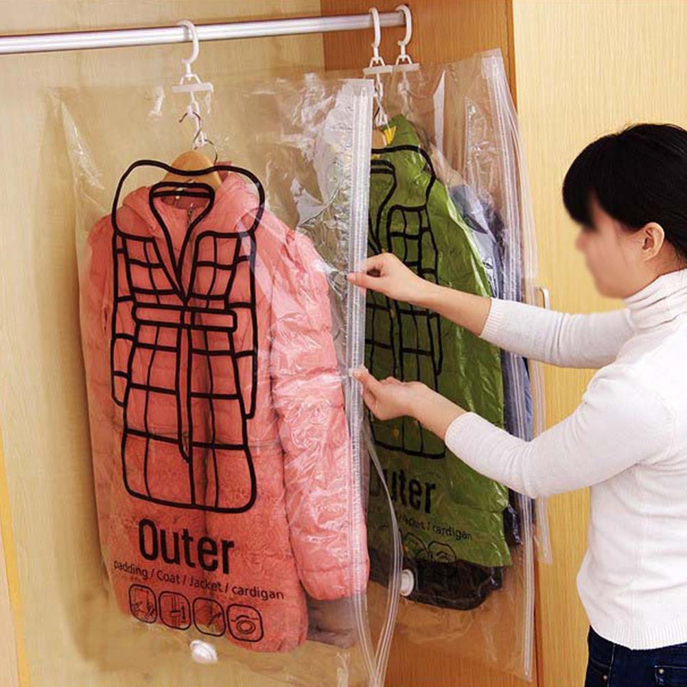 Hanging Vacuum Bags Space Saving Clothes Compression Storage Bag Reusable Empty Pump Bags Clothes Wardrobe Quilt Vacuum Pack