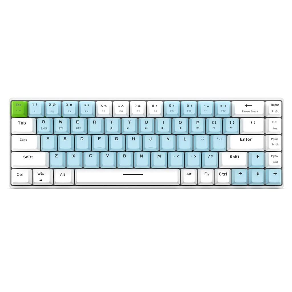 Merdia Mechanical Keyboard, 68 Keys, Wireless 2.4G Connection, 3-Device Connection, for Smartphones and Tablets, US Layout, Blue Switches - White and