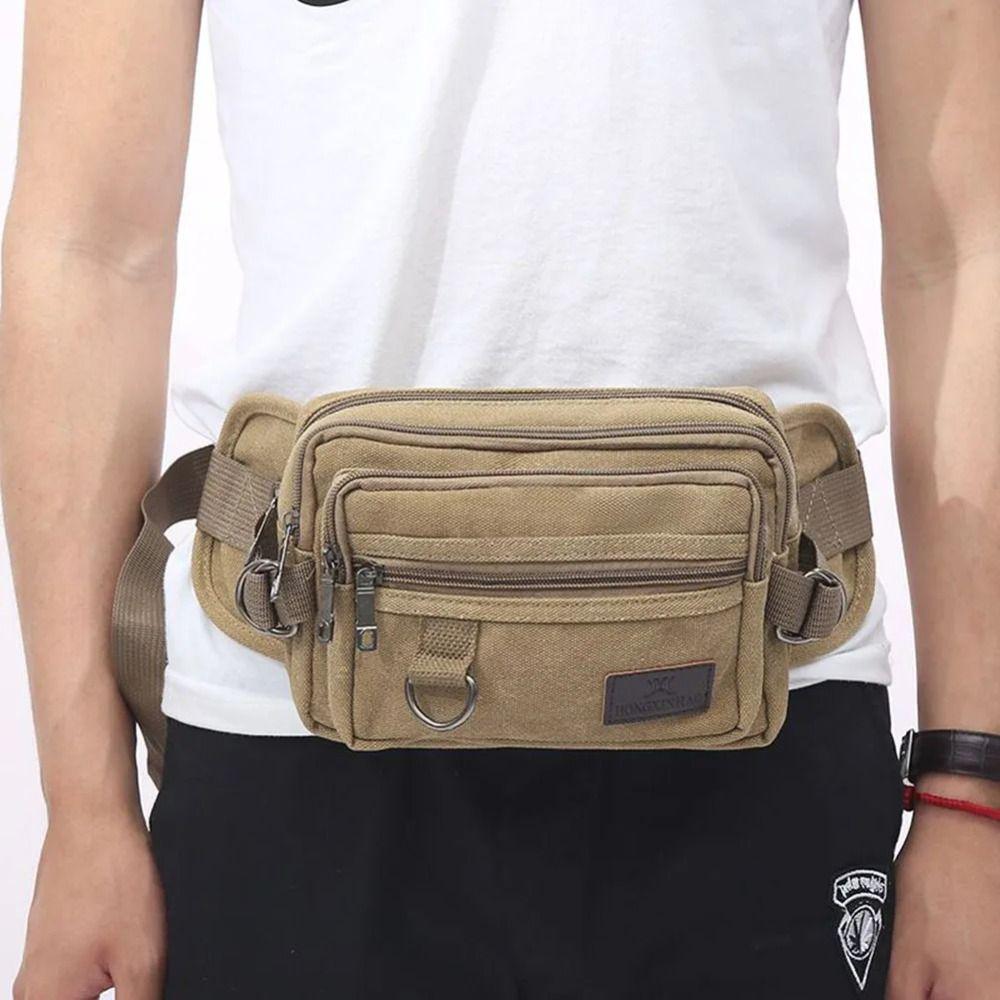 Multi-Function Multilayer Waist Packs Large Capacity Fanny Pack Casual Canvas Chest Bag  Unisex