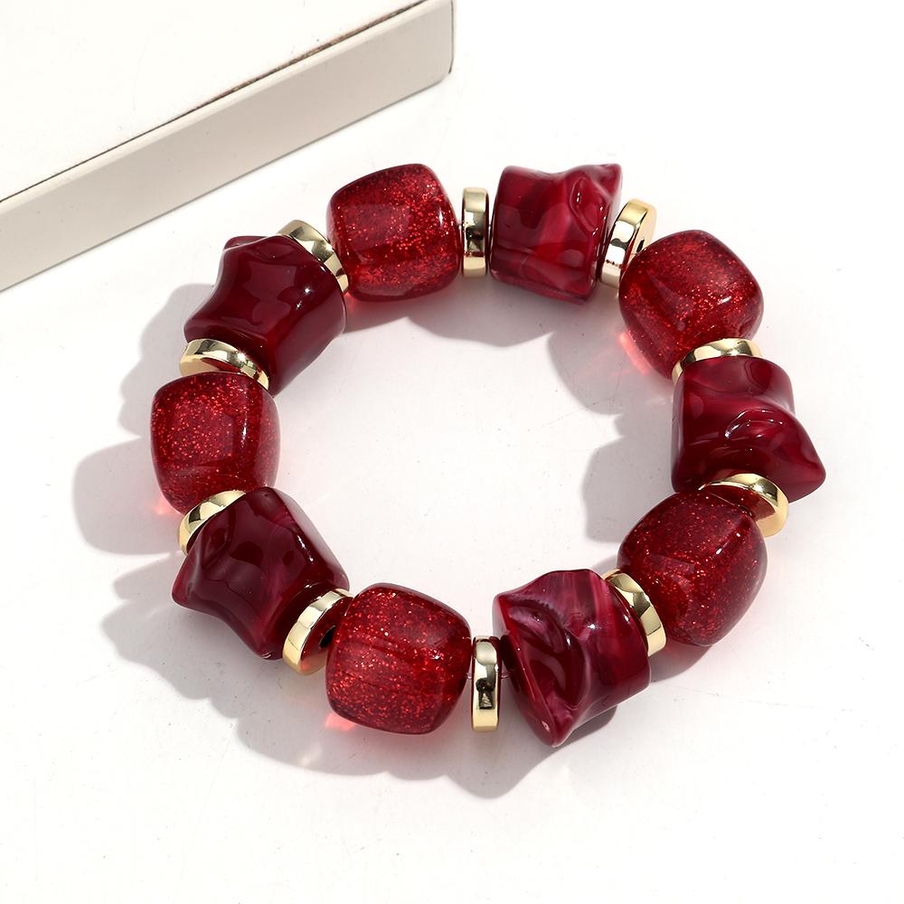 Boho Multicolor Resin Irregular Square Beaded Bracelet for Women Men New Trendy Acrylic Geometric Strechy Bracelet Jewelry Gifts
