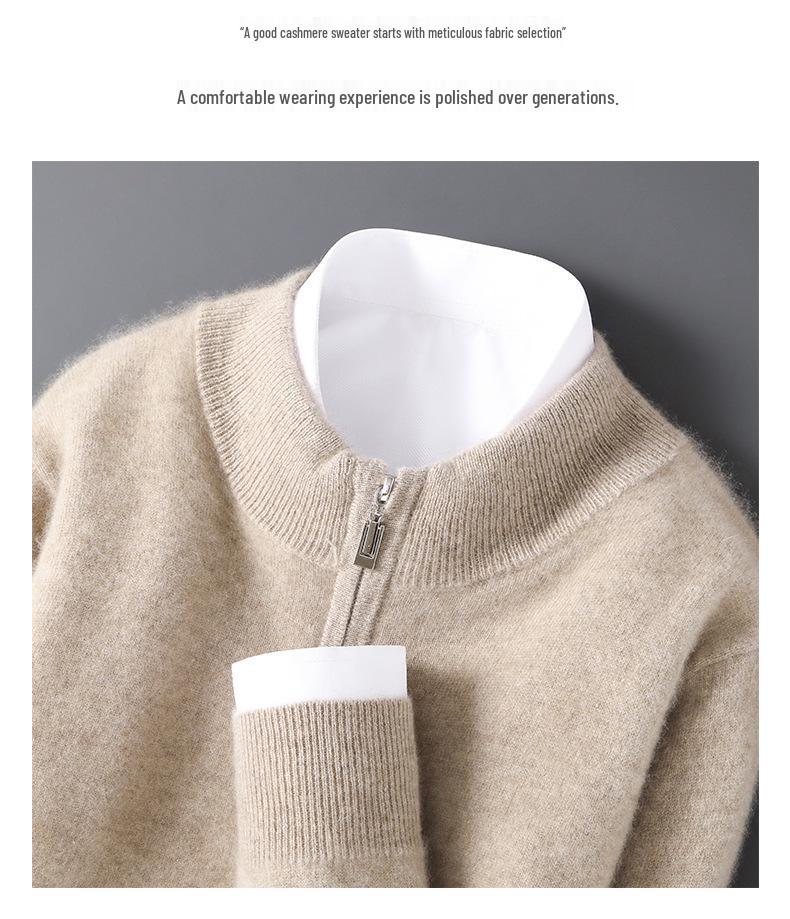 Men's 12-Gauge Zipper Sweater with Half-High Collar - Versatile Knitwear for Autumn/Winter Commute