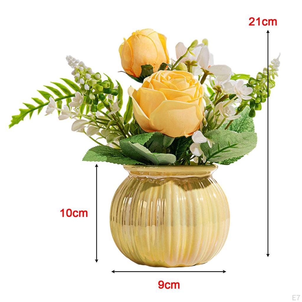 Ceramic Vase with Artificial Rose Bouquet - Home Decor Elegance