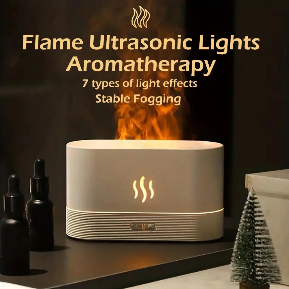 Perfume Humidifier Ultrasonic Air Humidifier With LED Lighting Simulation Colorful Flame Fragrance Essential Oil Flame Lamp