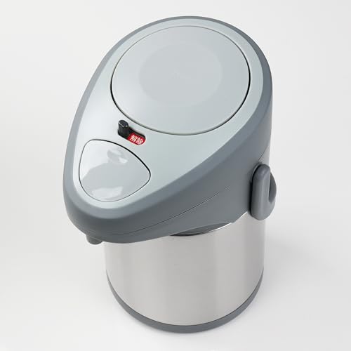 [Online Exclusive] Pearl Metal Air Pot, 2.5L, Double, Stainless Steel, Insulates for Hot and Cold Drinks, Tabletop, Wide Mouth, Upward-Angled, Metalli