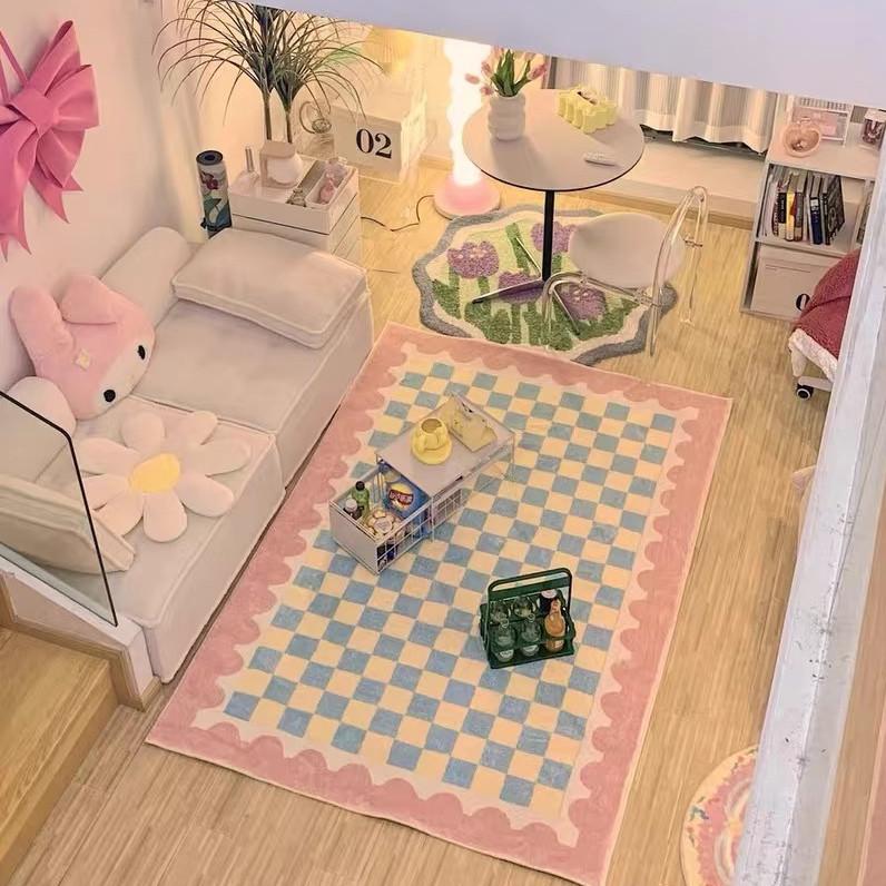 Girl Pink Imitation Cashmere Rug Cute Bedroom Plush Bed Blanket Living Room Sofa Coffee Table Mat Home Decoration