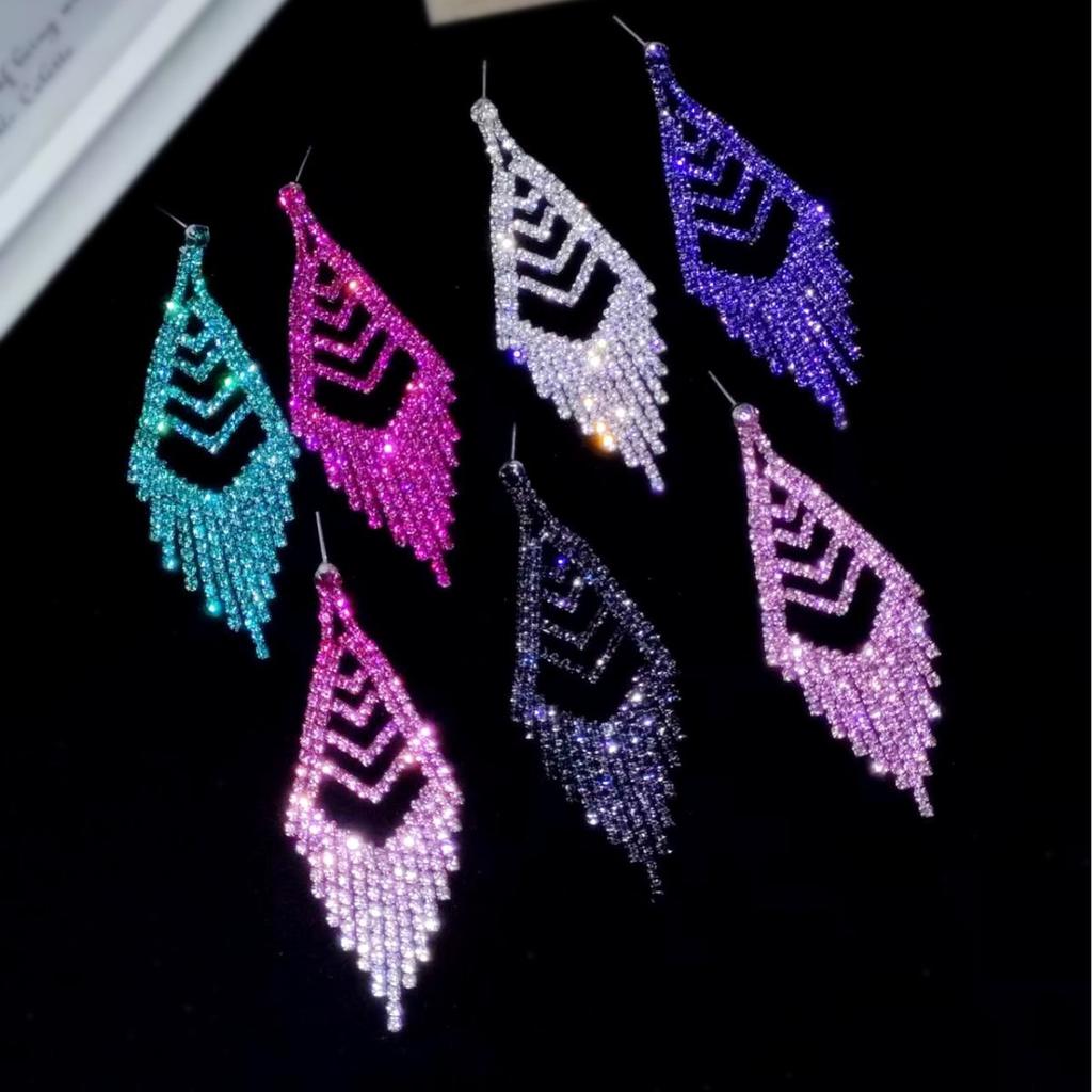 Rhinestone long fringed Internet celebrity stud earrings