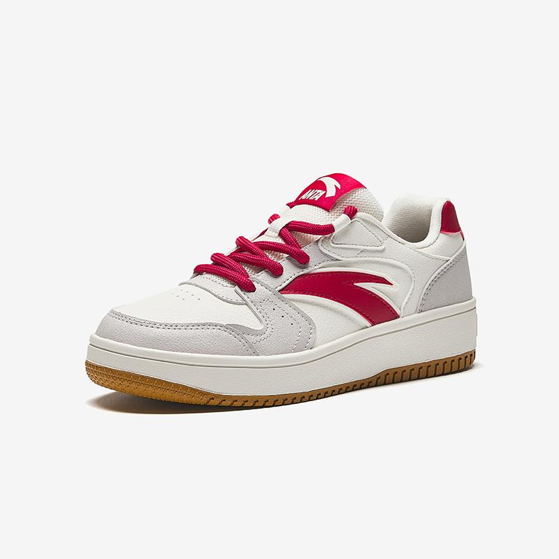 Anta Kids Zero Feel Fashion Versatile Wear Resistant Non-Slip Low-Top Skate Shoes Kids Sneaker White Red A12448099-2
