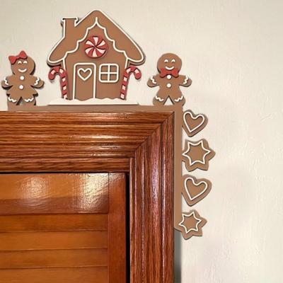 2 Pcs Christmas Gingerbread Door Toppers Wood Gingerbread Man Door Corner Sign for Door