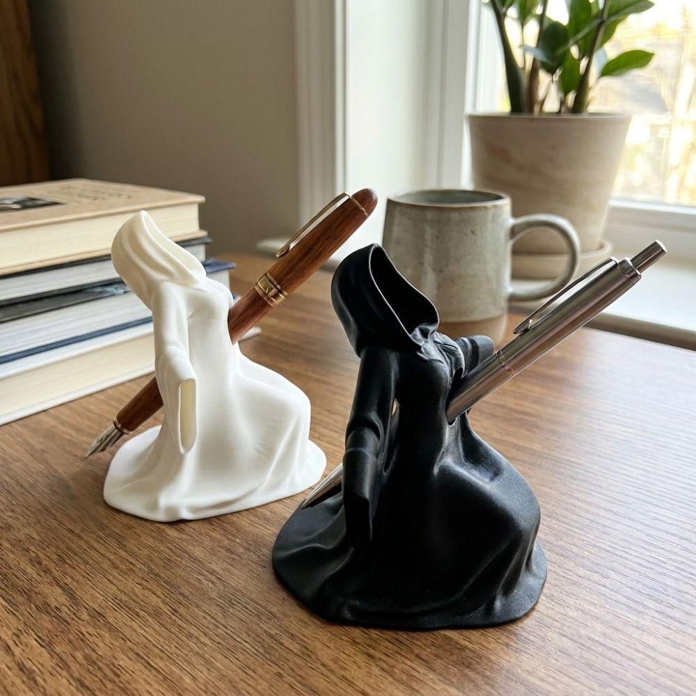 1D Printed Halloween Ghost Pen Holder Hooded Dark Gothic Phantom Pencil Rest Novelty Robe Stationery Display Rack