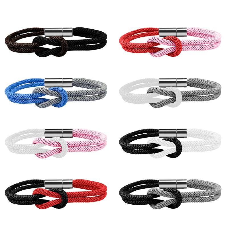 Two Tone Milan Rope Adjustable 8-shaped Knot Bracelet for Couples Creative Stainless Steel Magnetic Buckle Handmade Jewelry