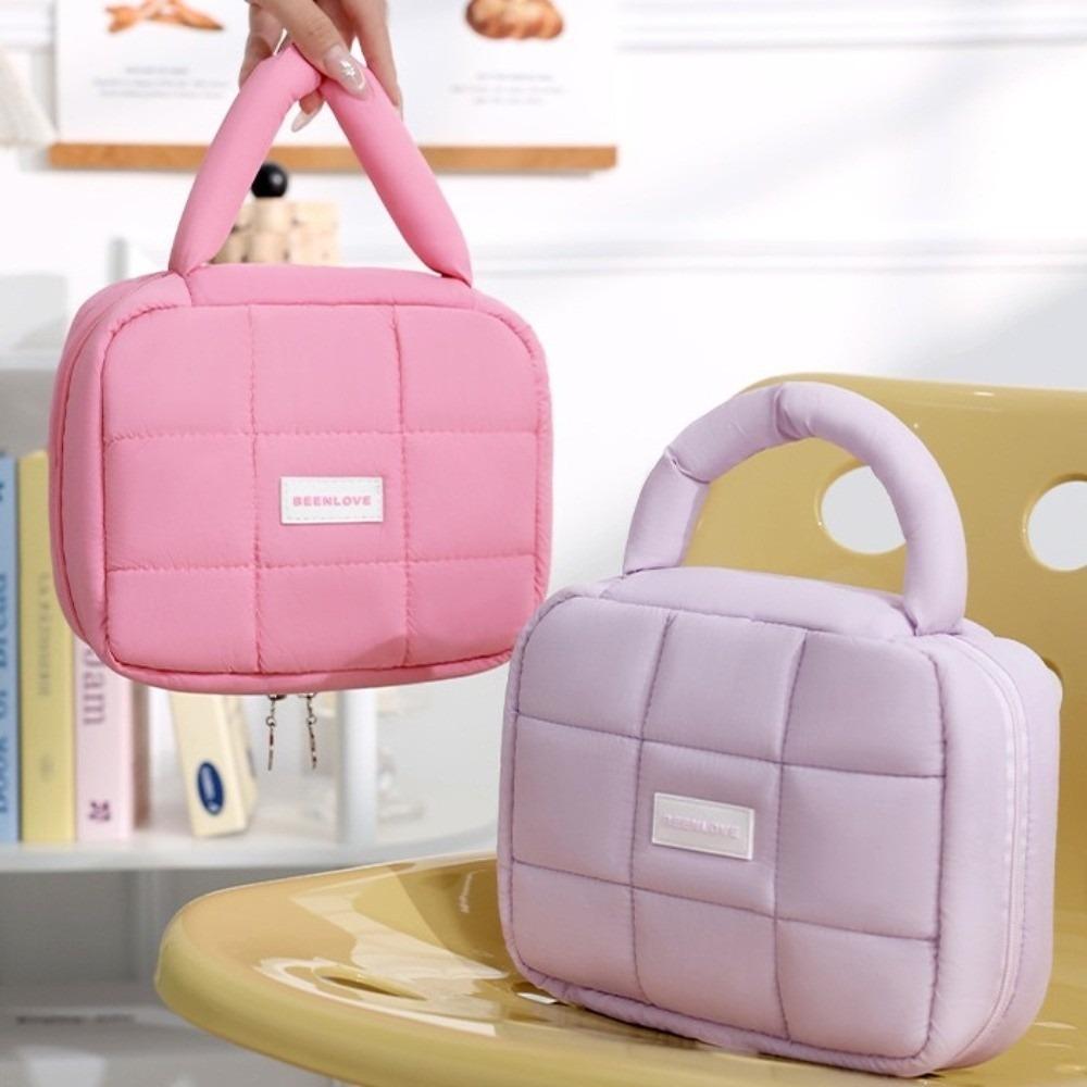 Large Capacity Hand-held Makeup Bag Quilted Portable Toiletry Bag Puff Square Cosmetic Bag  Home