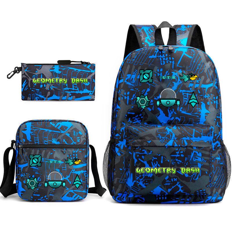 Geometric sprint trend starry sky schoolbag three-piece geometry dash heat transfer personalized backpack leisure bag