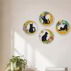 Healing Atmosphere Wall Art 4Pcs Wooden Cat Decor, 2D Flat Round with Flower Creative Animal Hangings Moon Elements, Lightweight Decorative