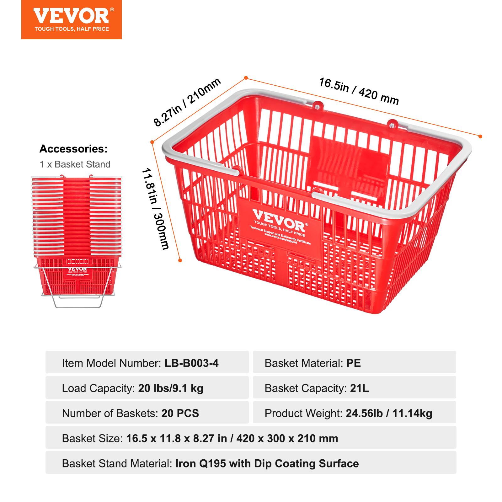 

SucceBuy 20pcs Shopping Basket 21L Plastic Grocery Basket with Handle Portable Shop Bulk Used for Retail Store Supermarket