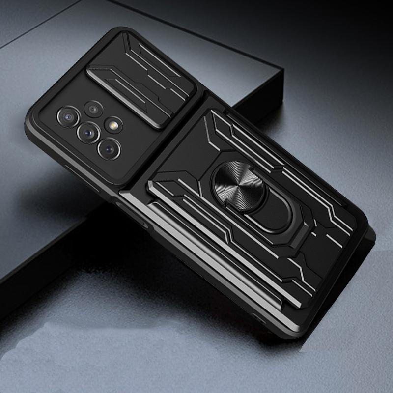 Slide Camera Lens Card Holder Case For Samsung Galaxy S22 Ultra S21 Plus A53 A73 A33 A13 A32 A12 A51 M32 4G 5G Military Grade Detachable Armor Cover