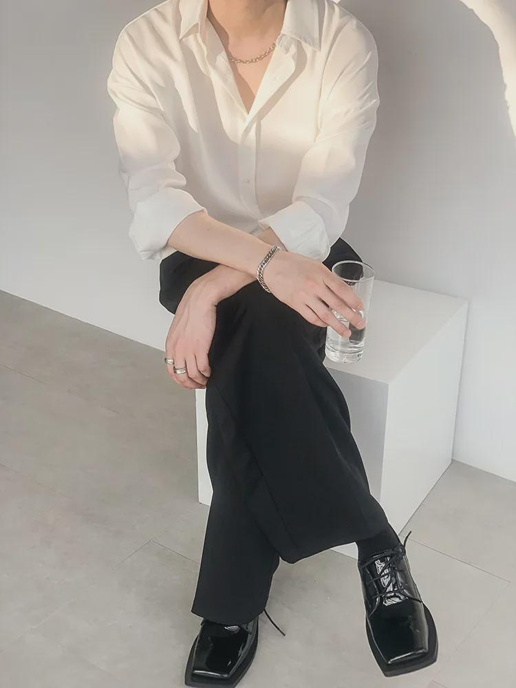 Retro Drapierung Grün & Weiß Eisseide Langarmhemd - Unisex, Koreanischer Stil, Lockere Passform