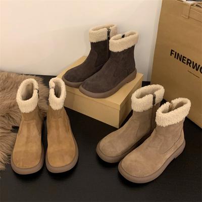 Fashion Thick-soled Women's Snow Boots 2024 New Autumn Winter Fleece-lined Thickened Cotton Shoes Women's Keep Warm Fur Short Boots