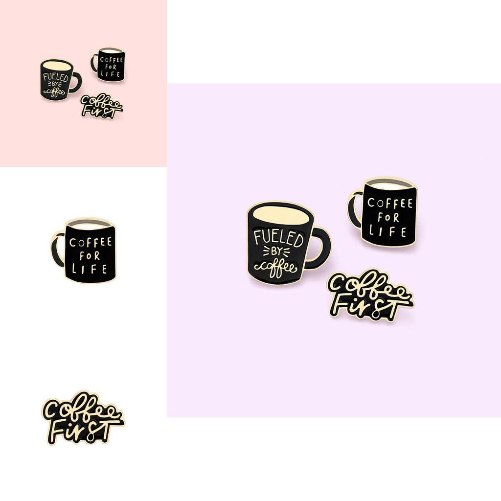 Artistic Cartoon Design Coffee For Life Mug With Durable Geometric Alloy Pin Ideal For Everyday Use