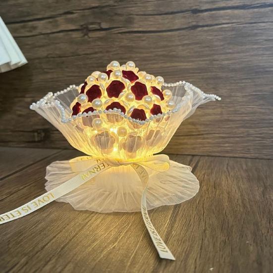 DIY Flocking Rose Night Light Kit Handmade Faux Pearl Flower Bouquet Decorative Lamp Home Office Bedroom Ornament Valentine's Day Gift