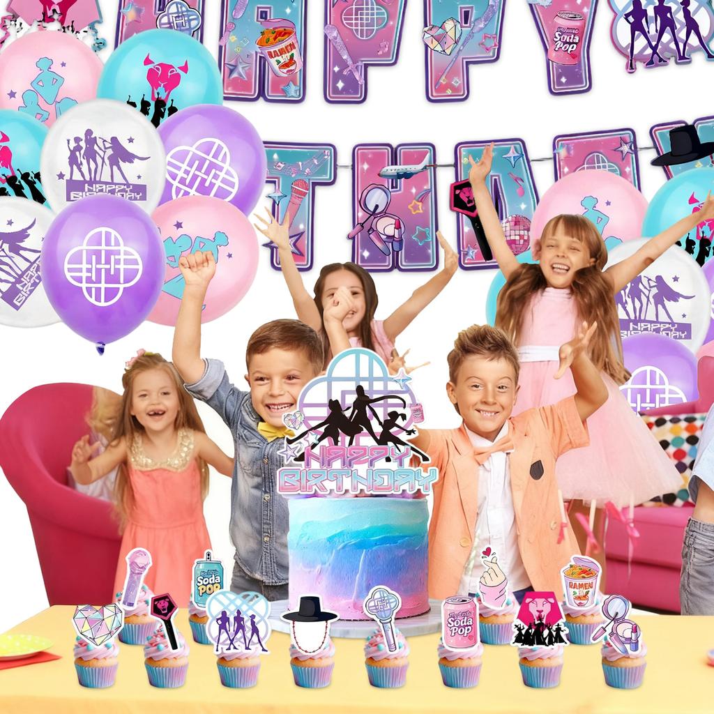 Cartoon - Themed Paper Birthday Party Supplies Set - Perfect Gift For Kids’ Birthday Celebrations With Banners, Balloons, And Cake Toppers
