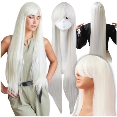 Long White Wig 100 Cm Cosplay Anime Manga Hair Straight Bangs Cap