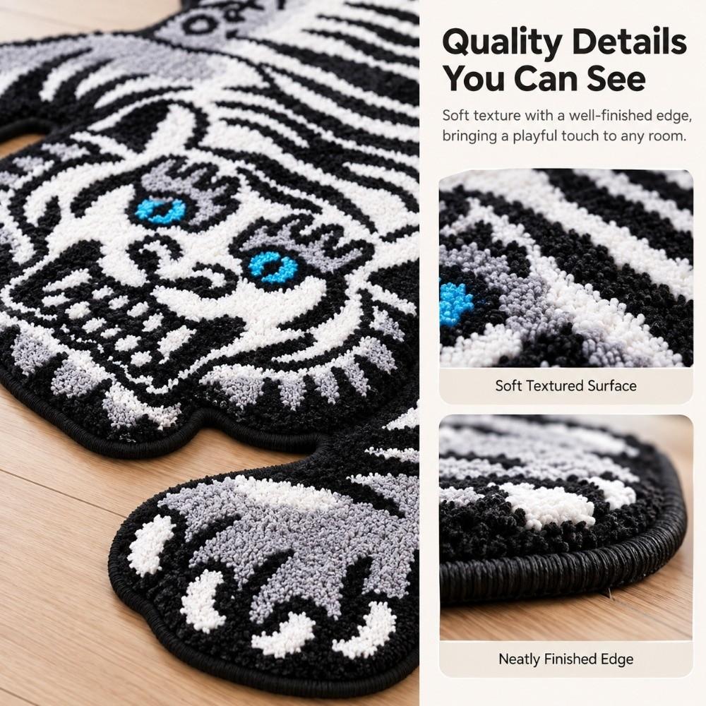 2D Tiger Area Rug Imitation Cashmere Cartoon Carpet Cute Home Decor Carpet  Bedrooms