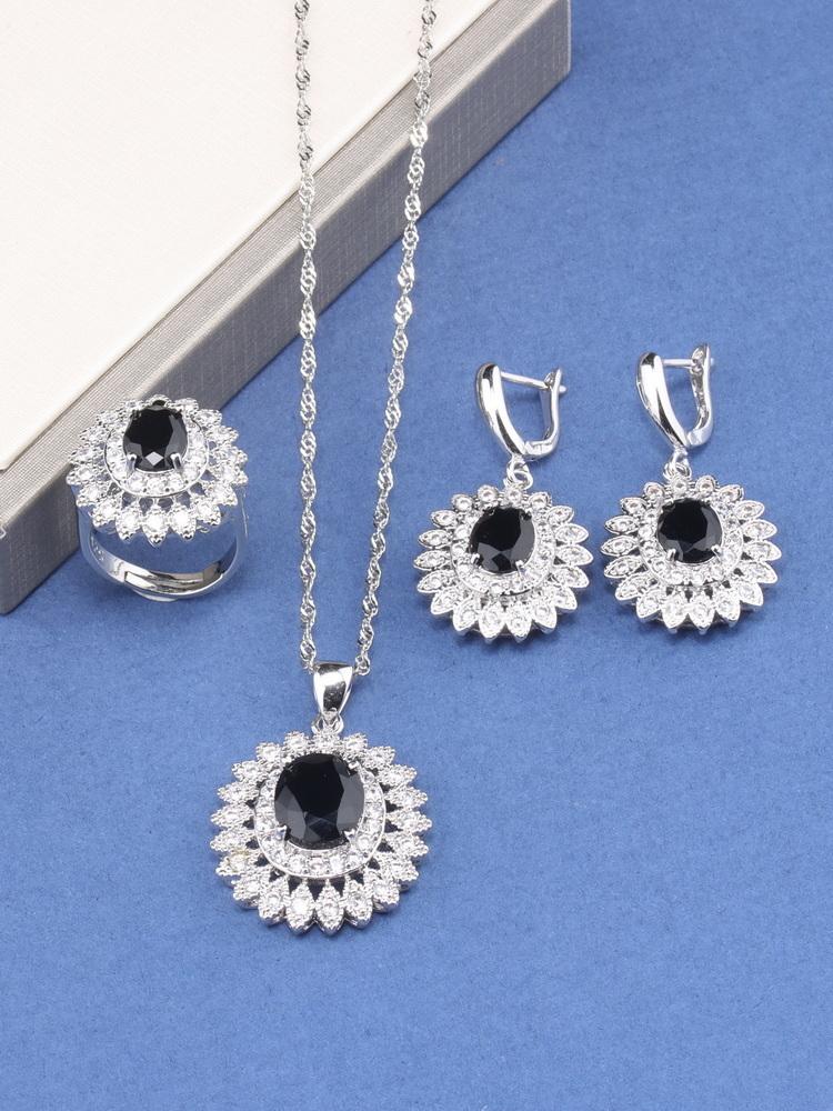 Fine Jewelry For Women Gift Wedding Dress Elegant Luxury Necklace And Clip Earrings Ring Zircon 4-Piece Flower Sets