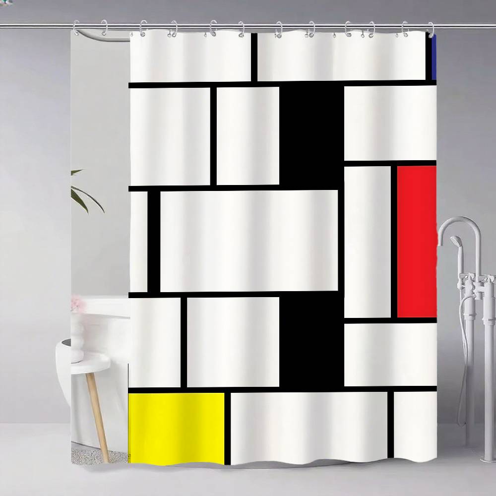 Art P-Piet Cc-Ornelies M-Mondrian Modern Simple Shower Curtain Bathroom Decorative Polyster Shower Curtain With Hook