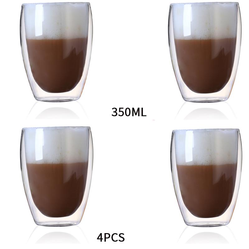 4PCS Heat-Resistant Double Transparent Glass Cup 80ML Milk Whiskey Tea Beer Espresso Coffee Cup Drinkware Cups Drinking Glasse