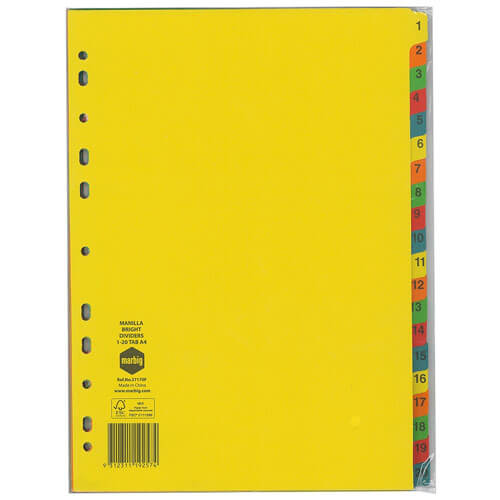 Marbig Manilla Bright Dividers (A4) (1-20 Tab)