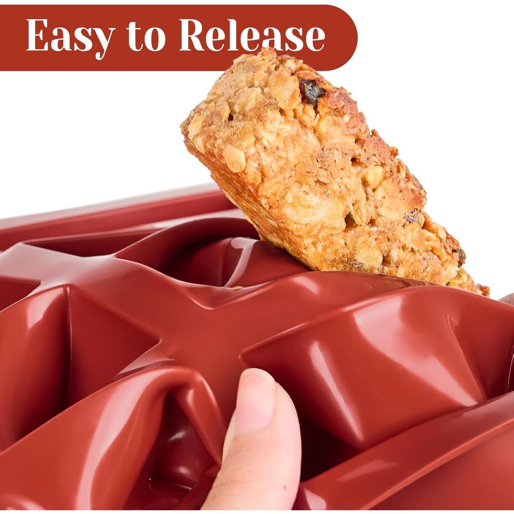Set of 2 Silicone Granola Bar Molds – Non-Stick 12-Cavity Protein Bar Tray for Chocolate, Brownies, Cheesecake, Cornbread and More