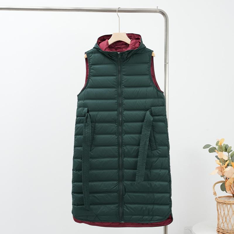 Plastic Down Jacket Vest Women's Long Over-the-knee Fashion Versatile Sleeveless Hooded Vest Waist Down Vest Jacket