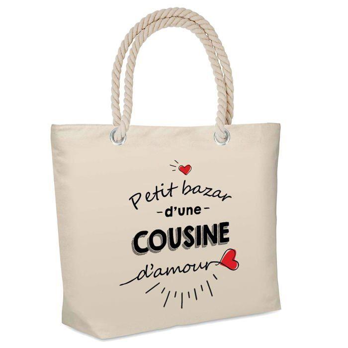 Sac isotherme Bazar d'une Cousine d'amour | Glacière Souple Anniversaire Femme Fête des Mères Cadeau Mamie Noël Lunch Bag pour
