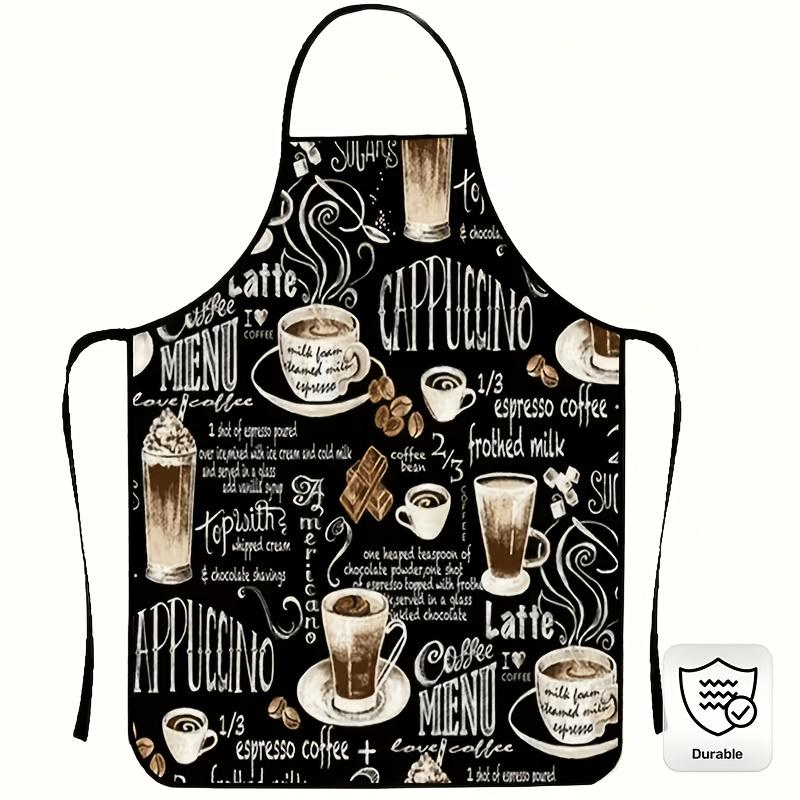 1pc Coffee Print Apron, Polyester Material Work Clothes, Multicolored Unisex Apron Suitable for Home And Restaurant Use, Adjustable Neck Strap, Durabl