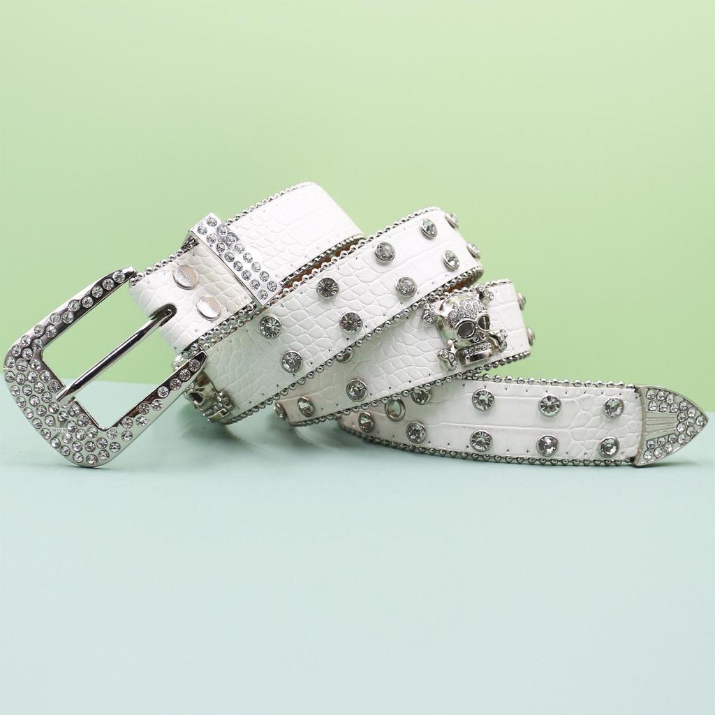 European Style Punk Skull Belt with Rhinestones - Unisex Rock Fashion Accessory