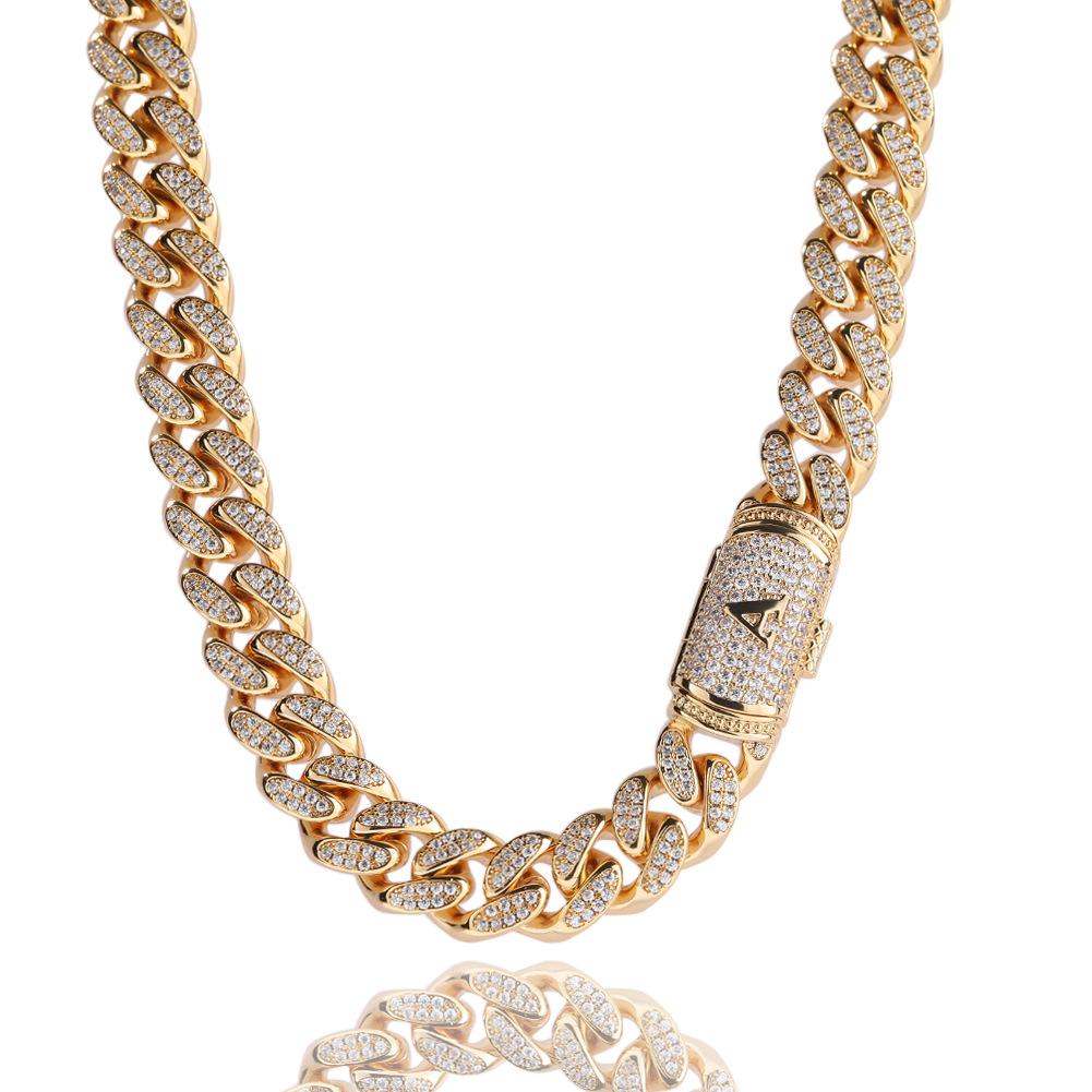 New Trendy 12mm Hip Hop Brass Cuban Link Chain Necklace for Men Engraved Iced Out Zircon for Weddings Parties and Gifts