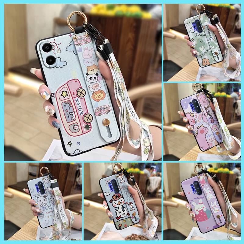 Ring Kickstand Phone Case For Samsung Galaxy A07 Back Cover Phone Holder Protective Anti-dust Silicone Wrist Strap Cute