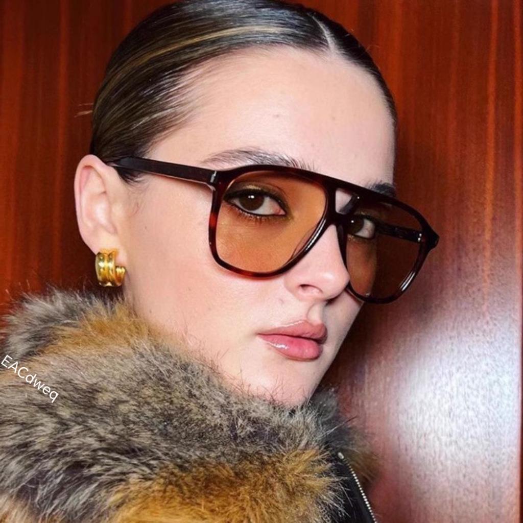 Fable Men's New Vintage Double Bridges Square Sunglasses Fashion Oversized Lens Uv400 Protection Wo Eyeglasses Rivets Trendy Cm