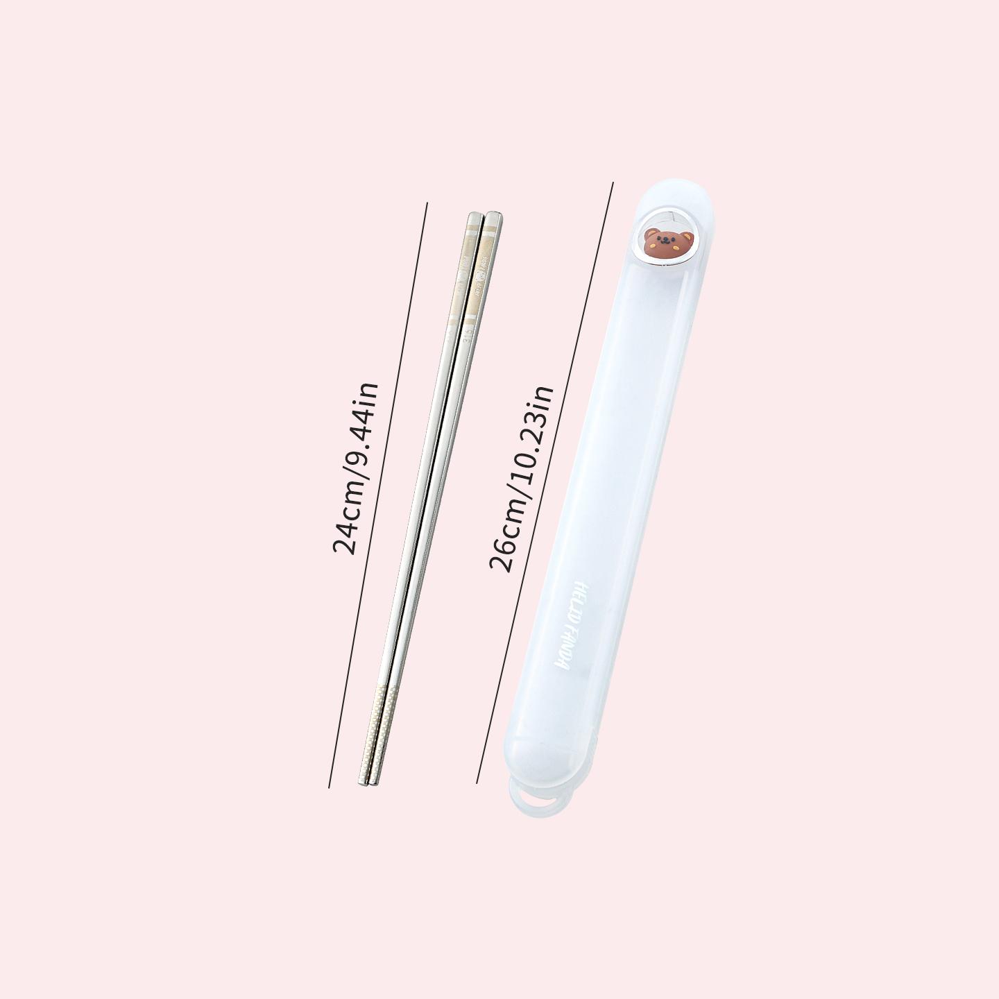 

24CM Cute 316 Stainless Steel Chopsticks With Clear Box Travel Portable Metal Sushi Sticks Non-Slip Chinese Chopsticks Tableware