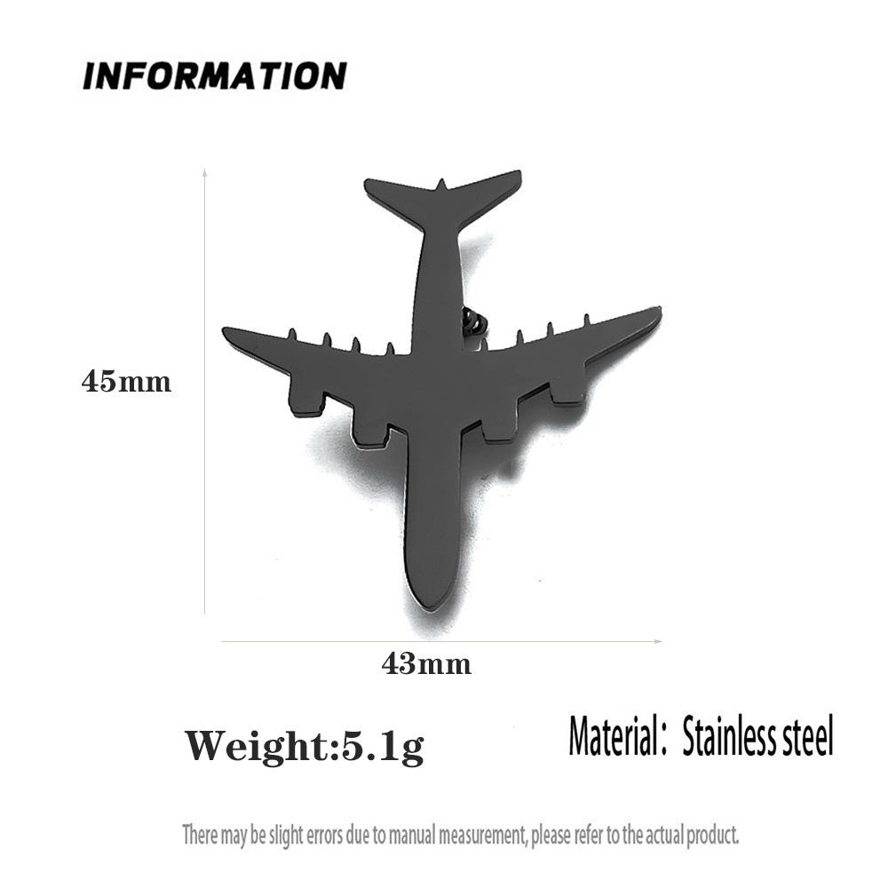 Fashion Punk Airplane Model Stainless Steel Gold-plated 18K Brooch, Black Suit Accessories, Wedding Matching Set