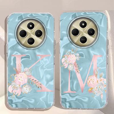 Pink Bule Couple A-Z Letter Flower Shockproof Phone Case For Xiaomi Redmi Note 14 15 Pro+ Plus 15C 14C Silicone TPU Shell Cover