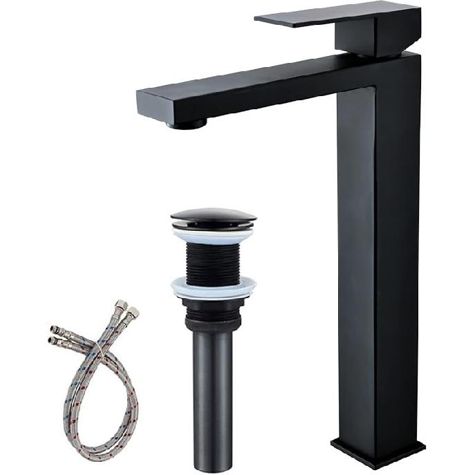 Friho Vessel Sink Faucet Gold, Modern Single Handle Tall Bathroom Faucet with Ceramic Disc Cartridge with Water Supply Line, 12   Overall Height Tall