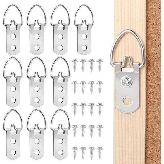 10 Packs Heavy Duty D Ring Picture Hangers with Screws, Extra Large 2 Holes D